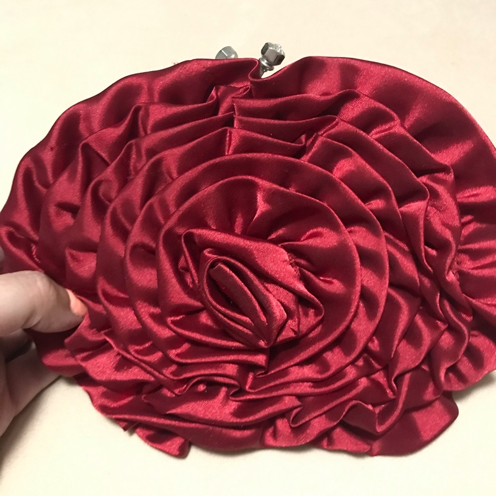 Satin Red Rose Shaped Clutch